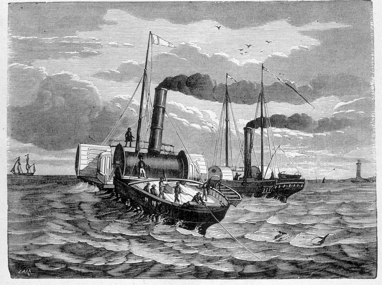First attempt for the installation of an electric conductor from Dover to Calais (1851) - in Album of Science; illustrious scientists; Great discoveries 1896 by French School