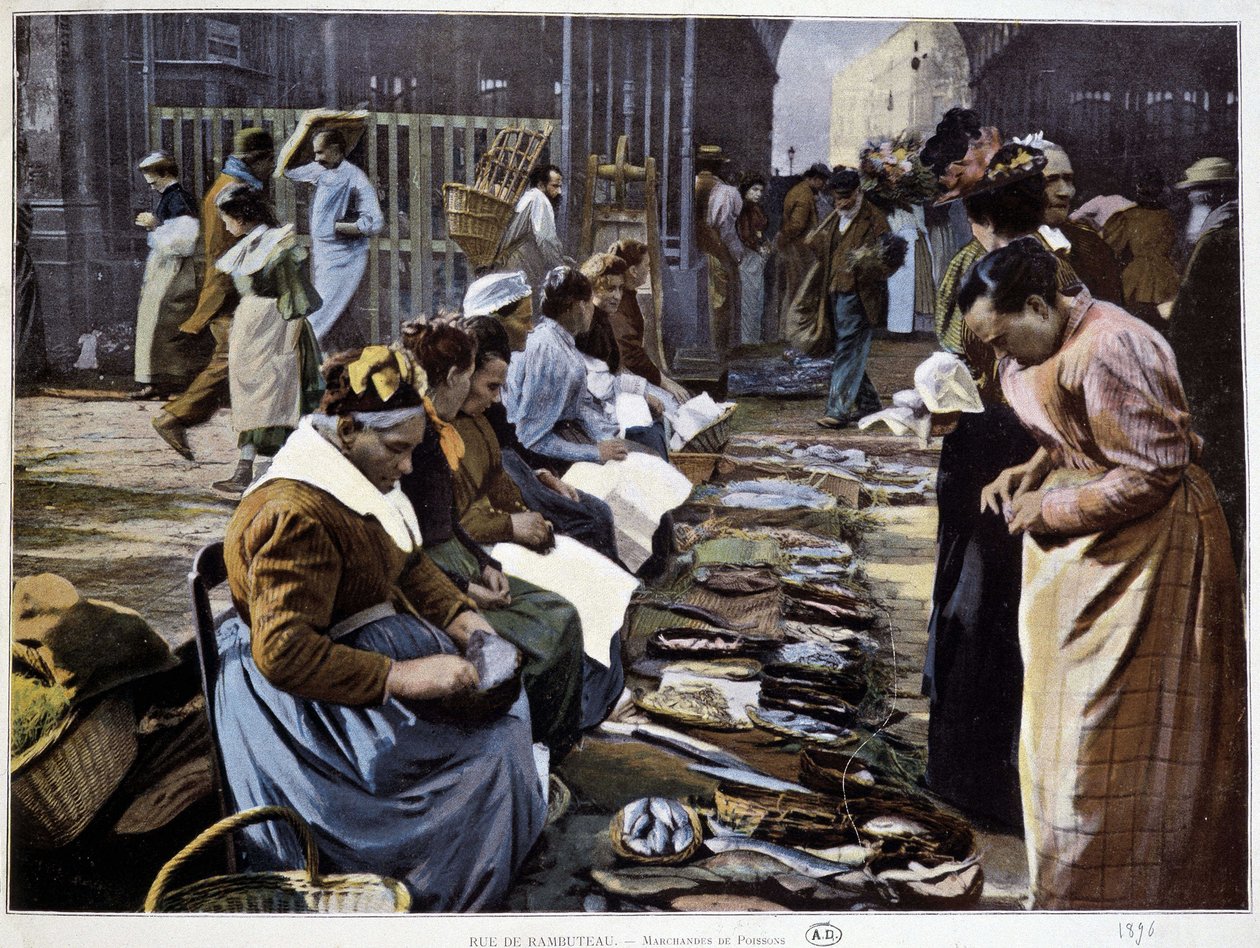 Fish merchants rue Rambuteau (Halles) by French School
