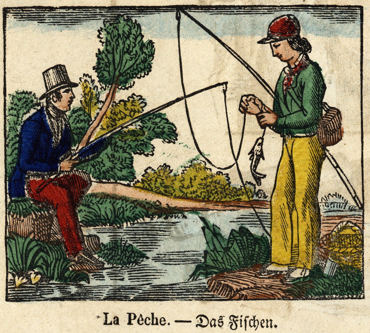 Fishing, the image of a spinal 19th century by French School