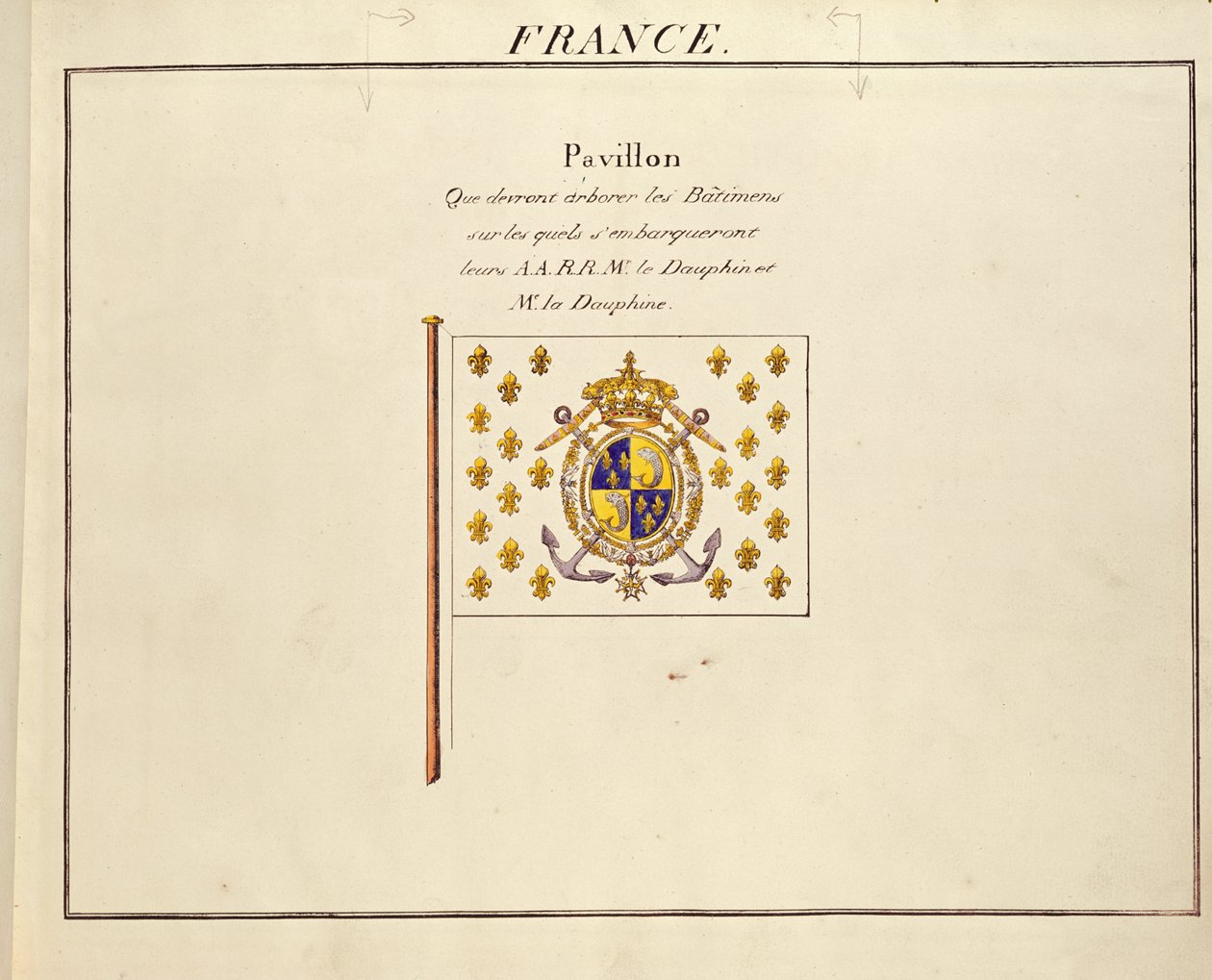 Flag of the Dauphin and Dauphine, Louis-Antoine and Marie-Therese of France, from Pavillons des Puissances Maritimes, c.1815-30 by French School