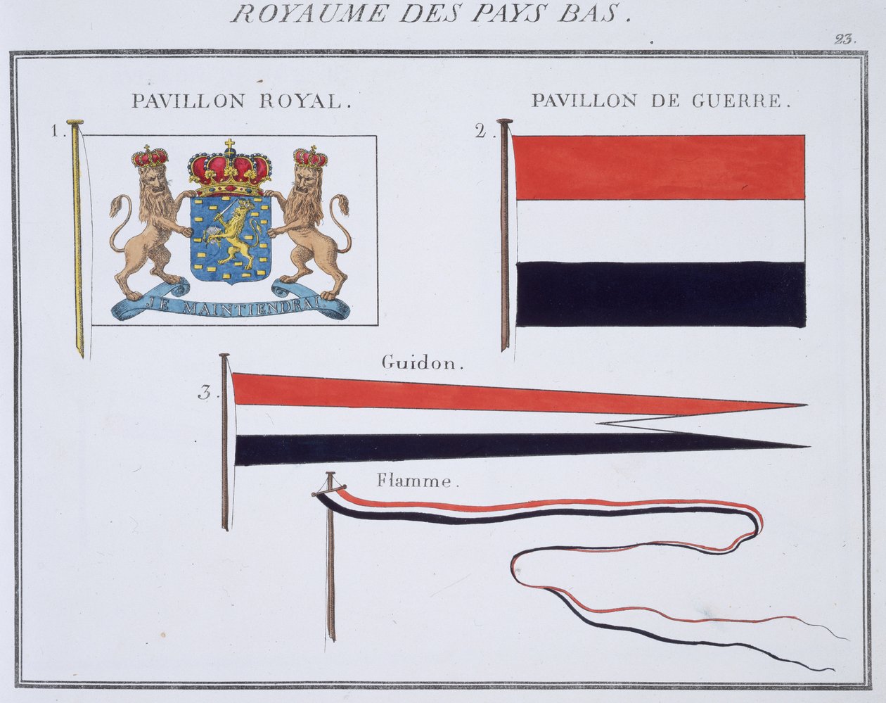 Flags from the Kingdom of the Netherlands, from a French book of Flags, c.1819 by French School
