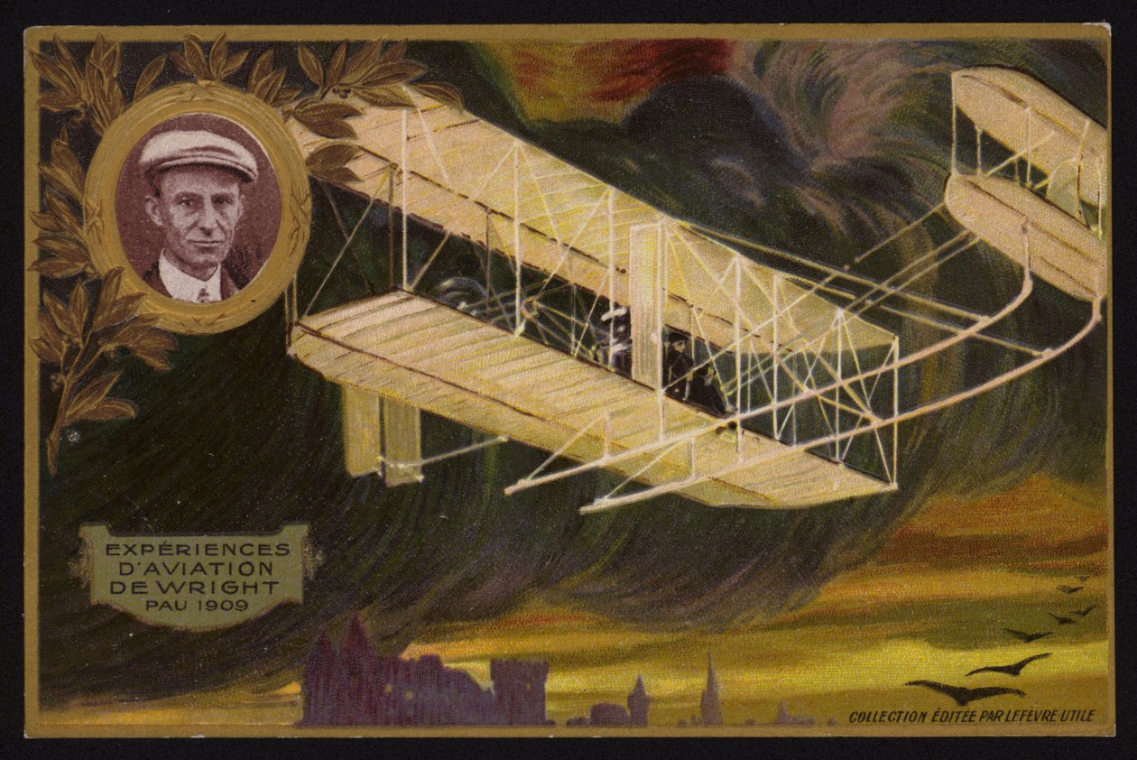 Flight of the Wright Brothers Flyer, Pau, France by French School
