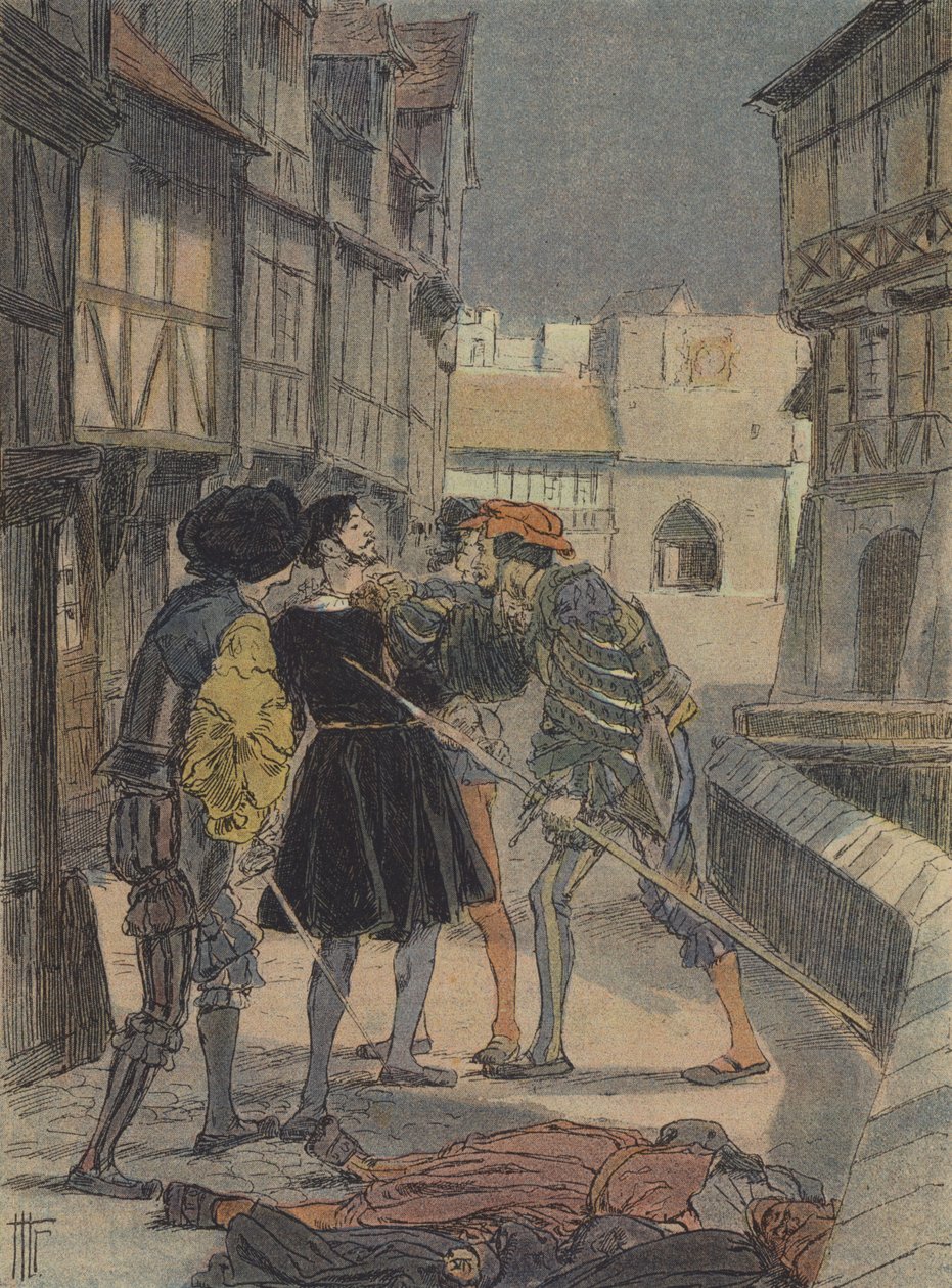 Florentine Goldsmith and Sculptor Benvenuto Cellini Surrounded and Threatened by a Group of Men by French School