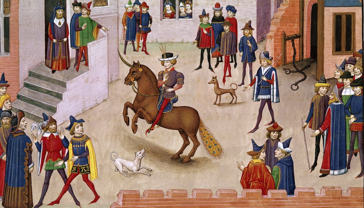How Alexander the Great (356-323 BC) Mounted Bucephalus, from the Histoire du Grand Alexandre 1460 by French School