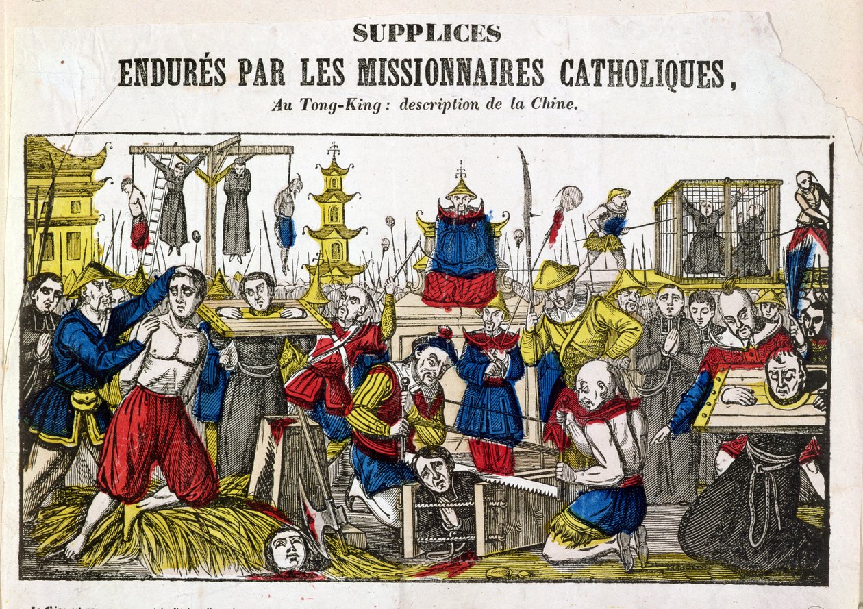 Forms of Torture Endured by the Catholic Missionaries at Tonking, China, 1840 by French School