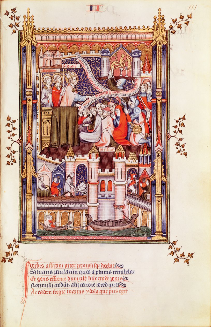 St. Denis preaching to the Parisians who break their pagan idols, from Vie de St. Denis, 1317 by French School