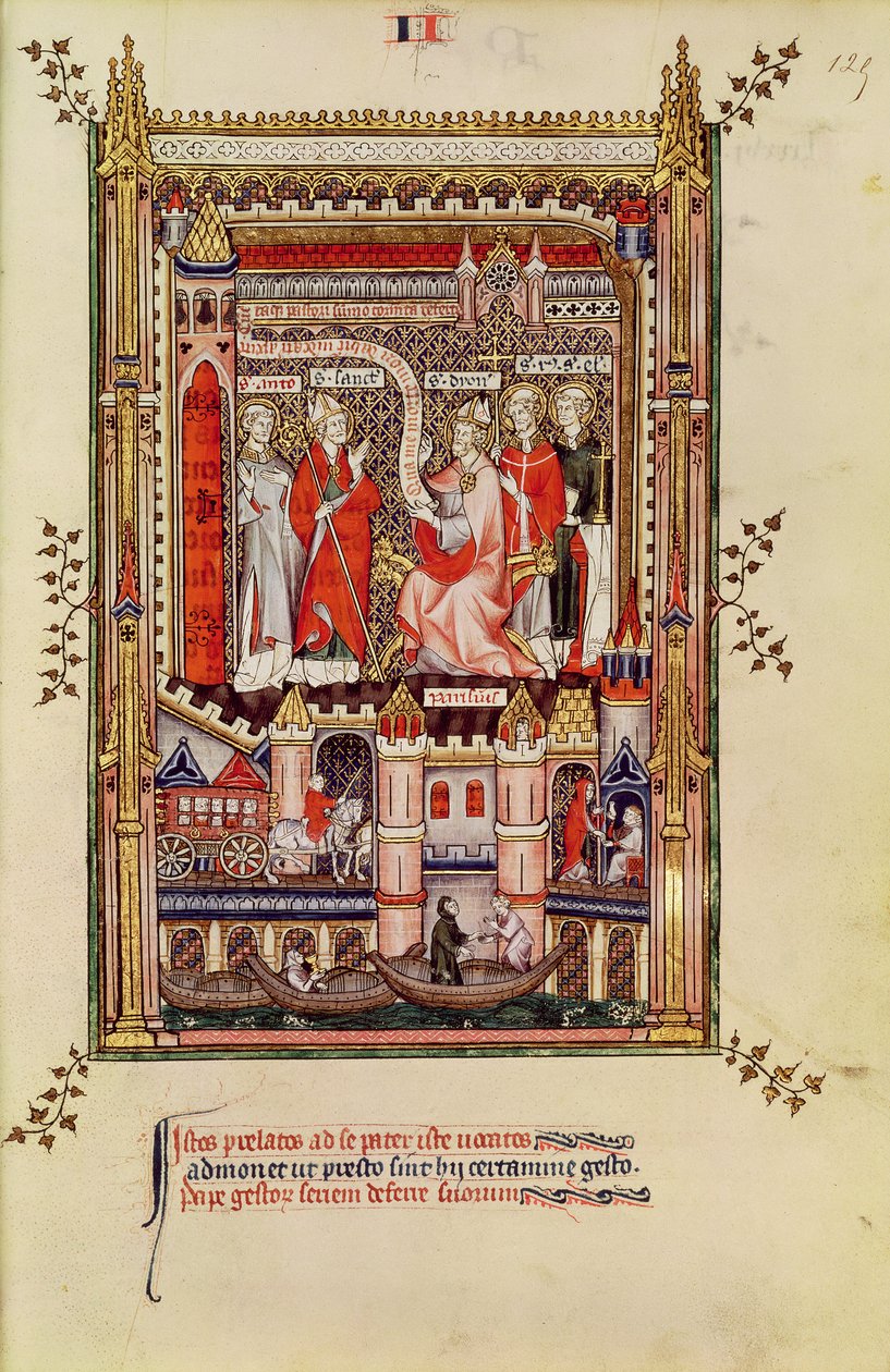 St. Saintin and St. Antonin, being urged to write the story of the life of St. Denis, from Vie de St. Denis, 1317 by French School