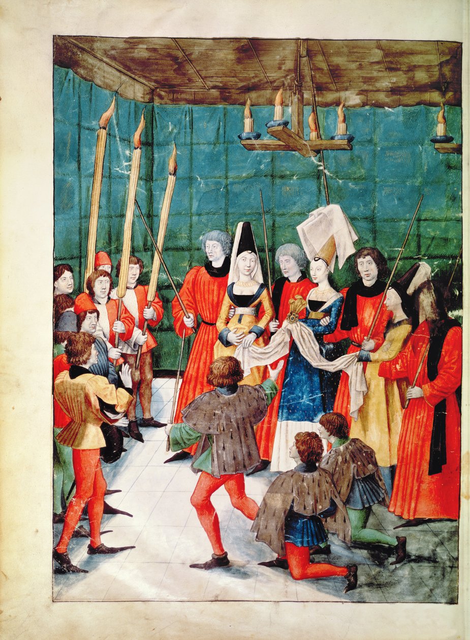 The Queen presenting the prize for a jousting tournament by French School