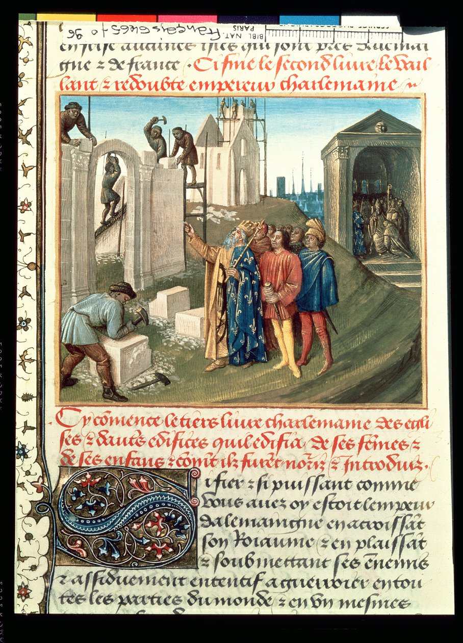 Construction of the Church at Aix La Chapelle by Charlemagne (742-814) by French School