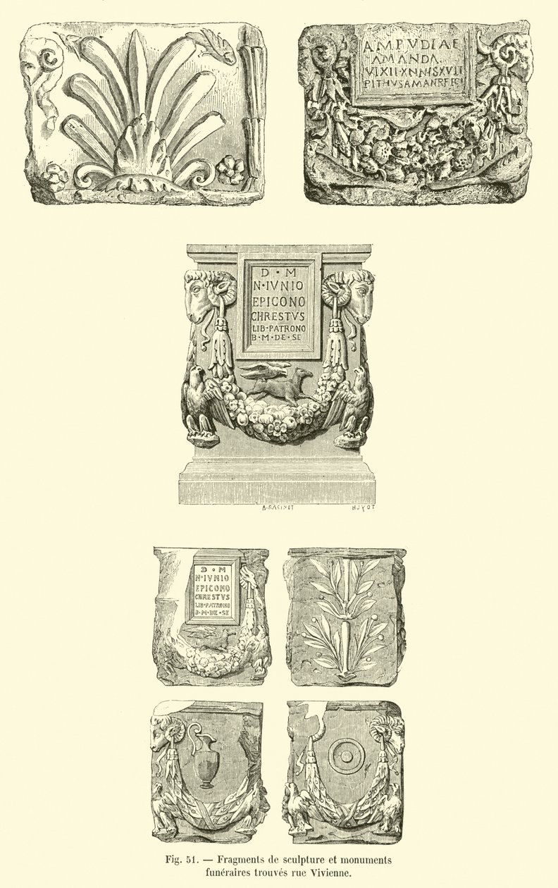 Fragments of Sculpture and Funerary Monuments Found on Rue Vivienne by French School