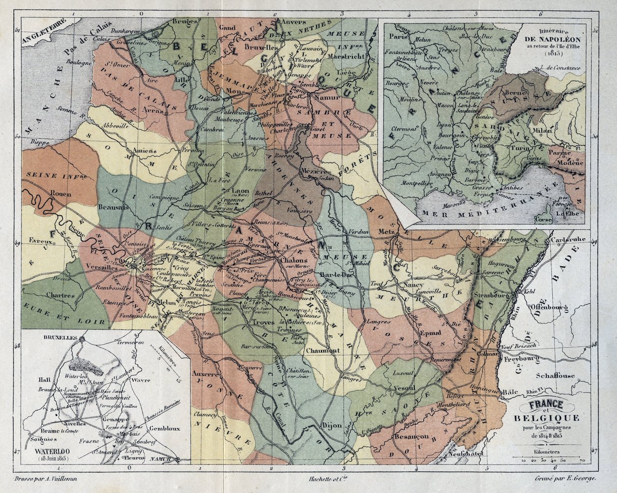 France and Belgium for the campaign of 1814-1815 - engraving in 
