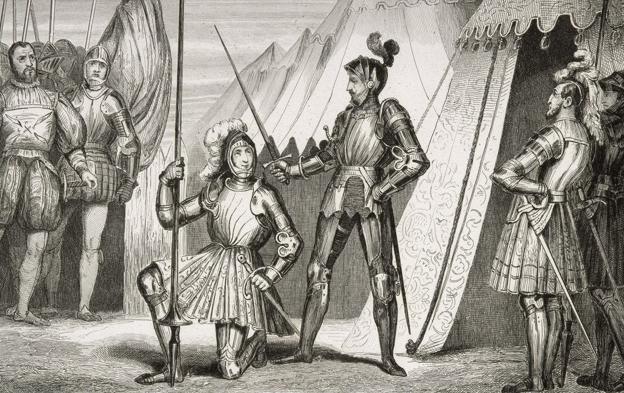 Francois I knighted by Captain Bayard after the Battle of Marignano, from 