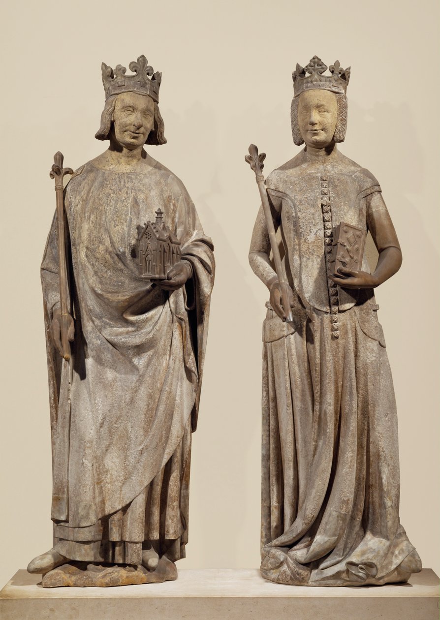 French King Charles V and Jeanne de Bourbon (stone) by French School