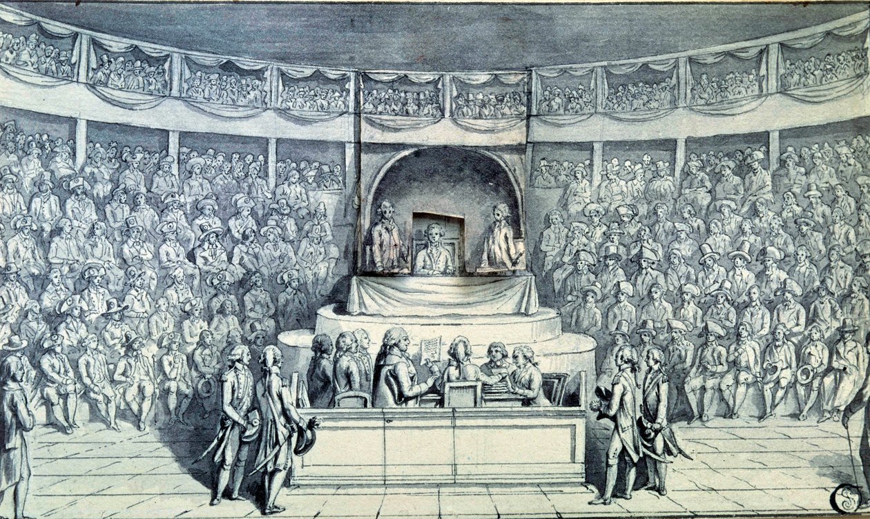 French Revolution: King Louis XVI at the Helm, Questioned by Antoine Barnave During His Trial Before the National Convention, 1793. Anonymous Drawing, Paris, Louvre Museum by French School
