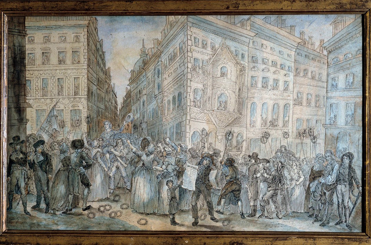 French Revolution: Scene of Parisian street: the newspaper seller of L
