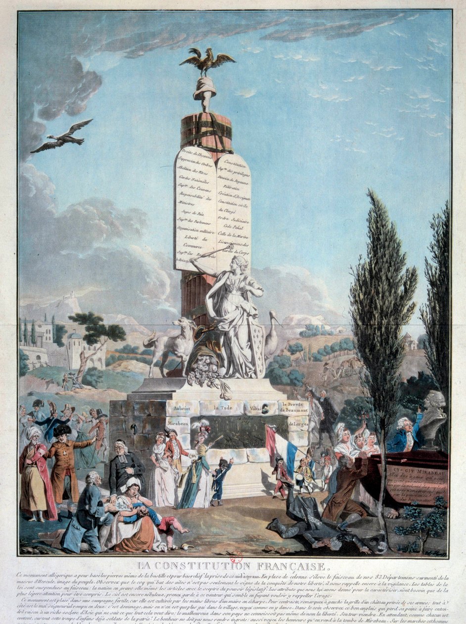 French Revolution: allegory of the French Constitution in September 1791. Engraving of 1791 Paris, Library of the Arsenal by French School