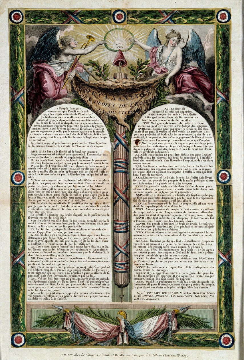French Revolution: poster of the declaration of human rights by French School