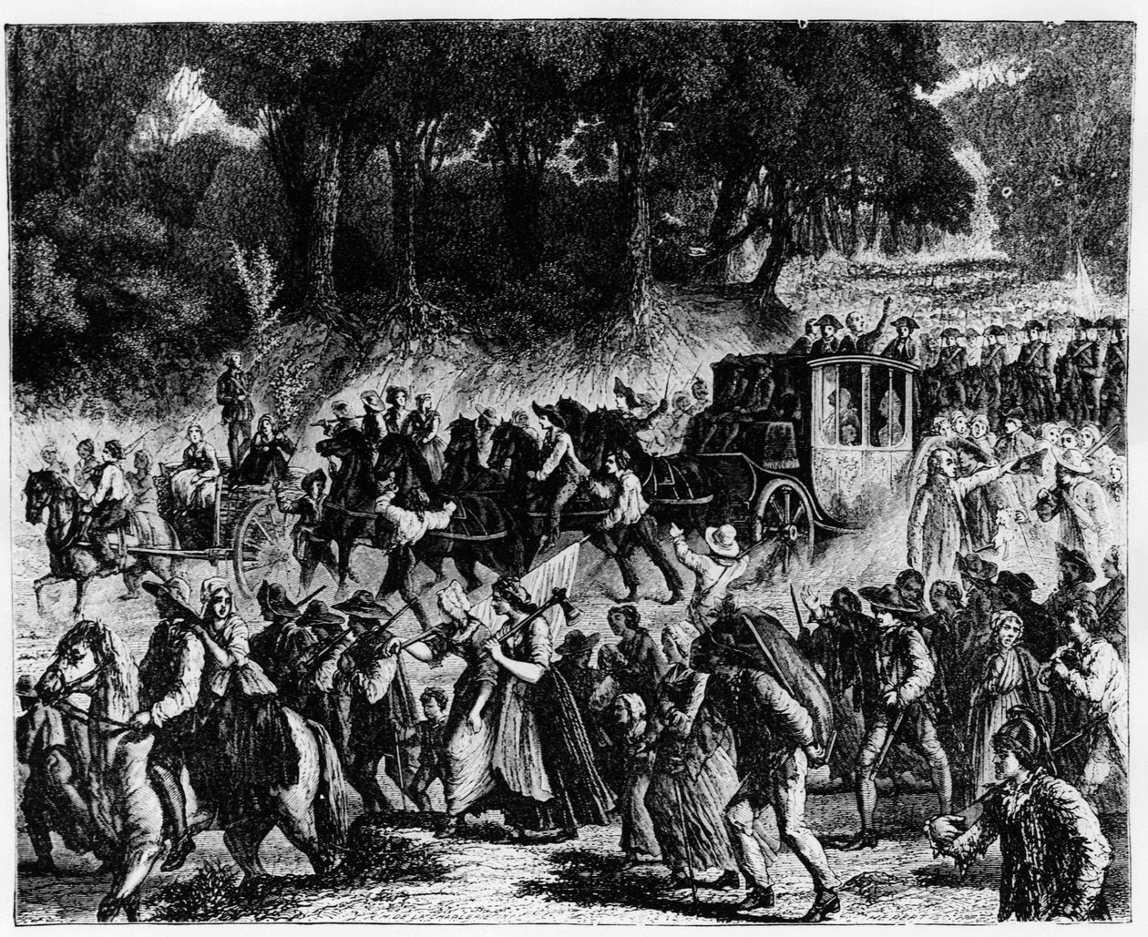 French Revolution: The Arrival of the Royal Family (Louis XVI and Marie Antoinette) in Paris, 5 October 1789 - Engraving by French School