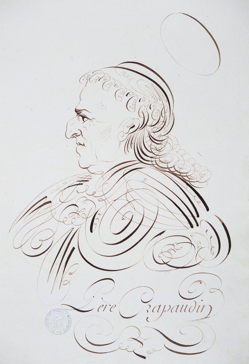 French calligraphy: Portrait of Father Crapaudin by Bernard of Paris around 1780. Historical library of the city of Paris. by French School