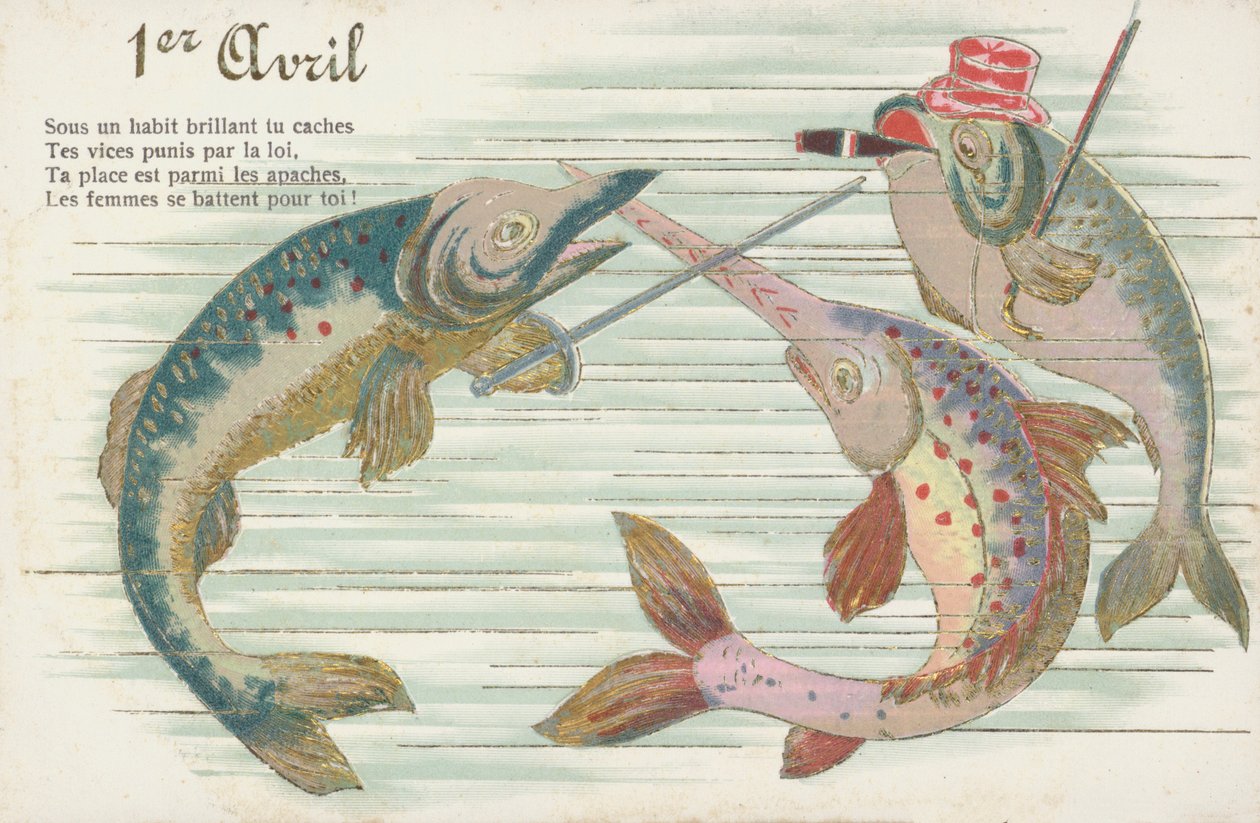 French Card Depicting Fish to Mark April Fool