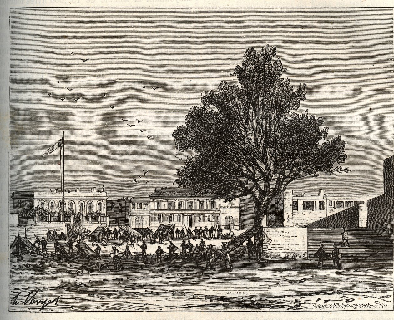 French colonies in Africa - Place du gouvernement a Goree - engraving in La France illustree: geography, history, statistical administration by V.A. Malt-Brown. 1884 by French School