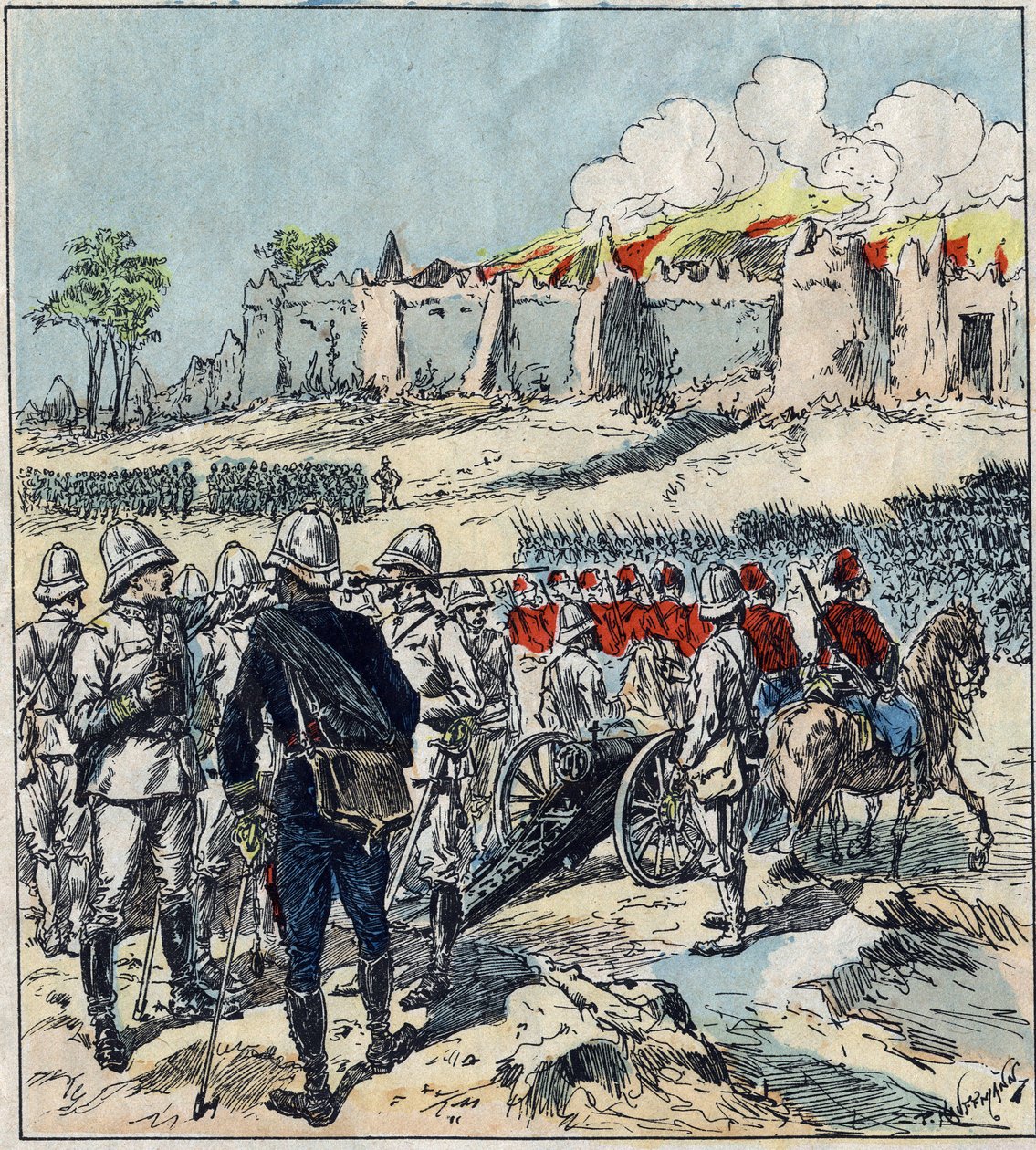 French expedition to Dahomey (present-day Benin). General Dodds forming his columns of attack before Abomey by French School