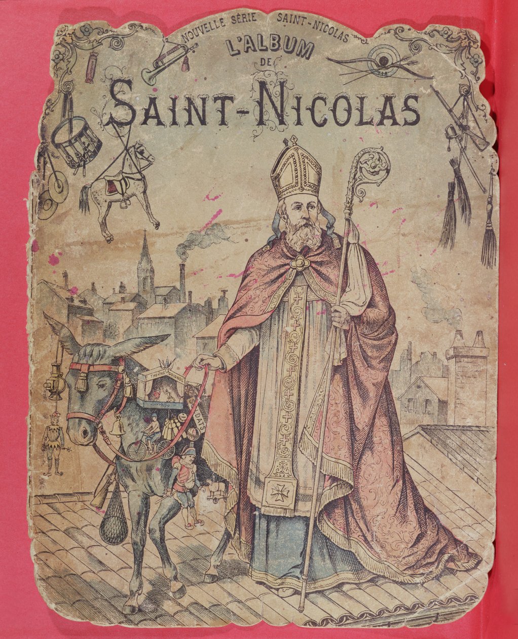Front cover of a picture album depicting St. Nicholas bringing presents to the children, late 19th century by French School