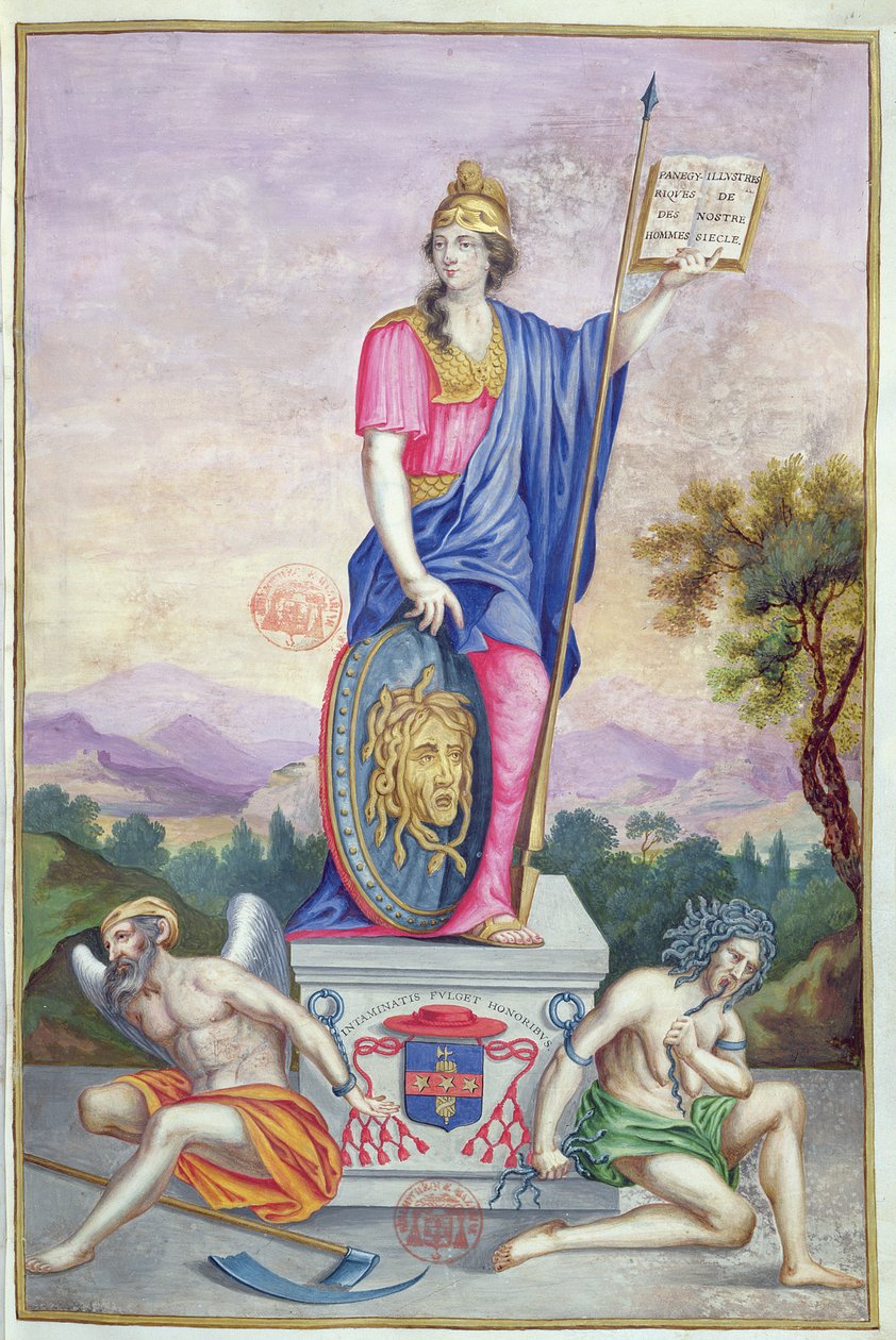 Frontispiece Allegorical Illustration of the Goddess Minerva from Les Panegyriques des Hommes Illustres de Notre Siecle by Puget de la Serre, 1655 by French School