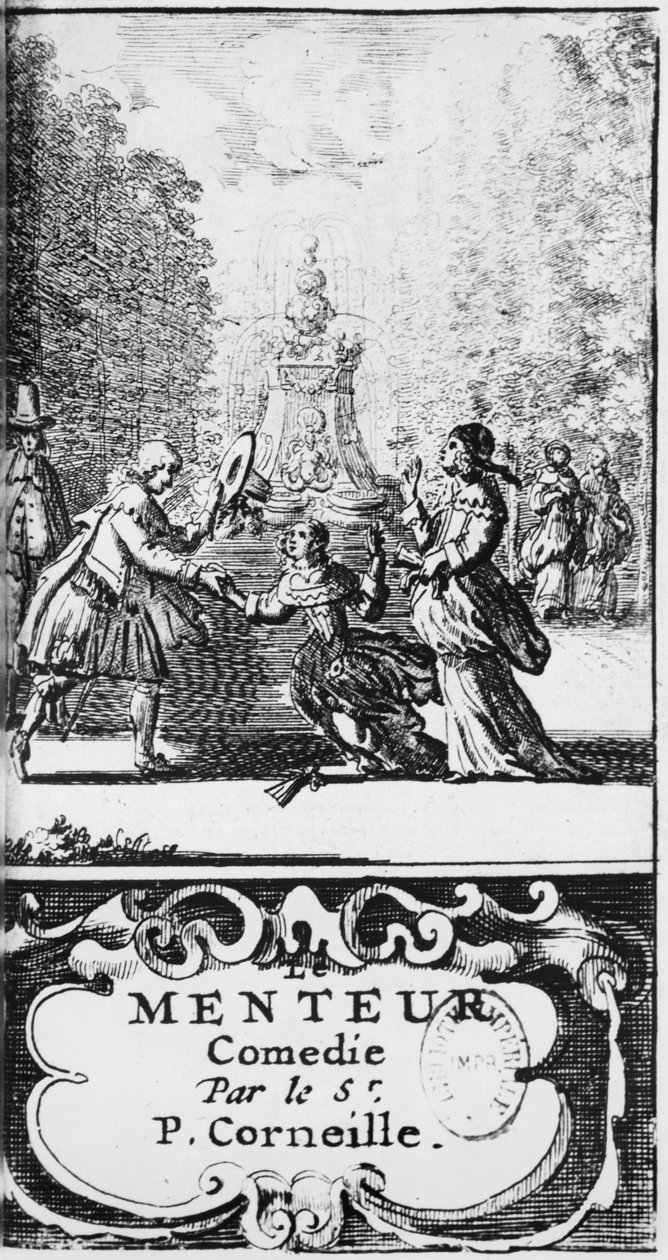 Frontispiece of Le Menteur by Pierre Corneille (1606-84) Published in 1664, Amsterdam by French School