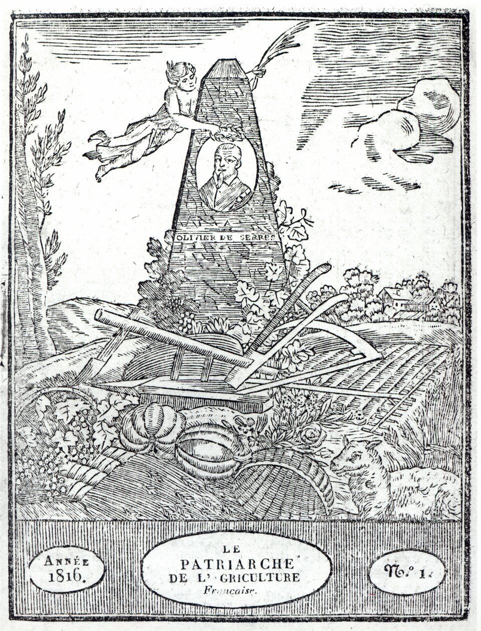 Frontispiece to an agricultural almanach with a portrait of Olivier de Serres (1539-1619) 1816 by French School