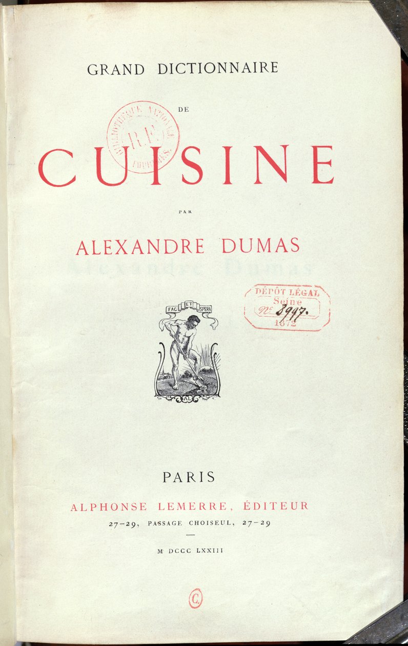 Frontispiece to the Grand Dictionnaire de Cuisine by Alexandre Dumas by French School