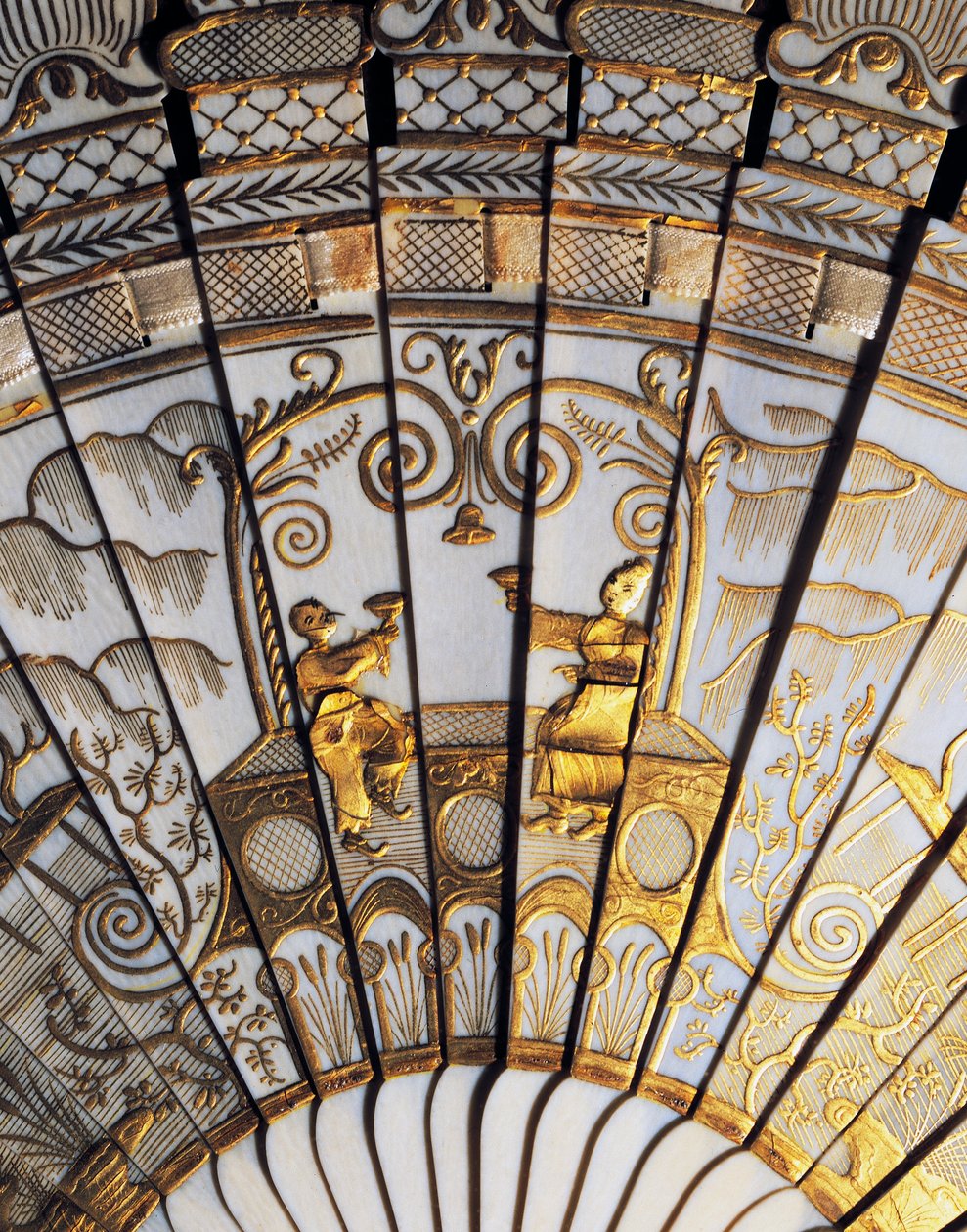Full Rib Brise Hand Fan with Chinoiserie in Ivory, Gold Sequins and ...