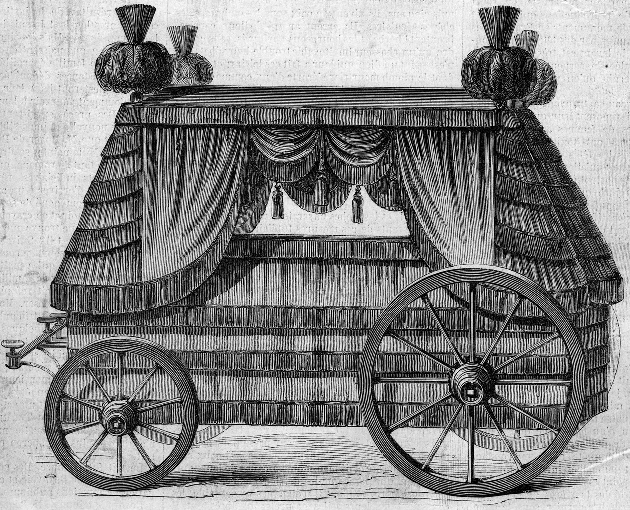 Funeral chariot of Emperor Napoleon I to Saint Helena offered by the Queen of England Victoria 1st to Napoleon III in 1858. Engraving in 