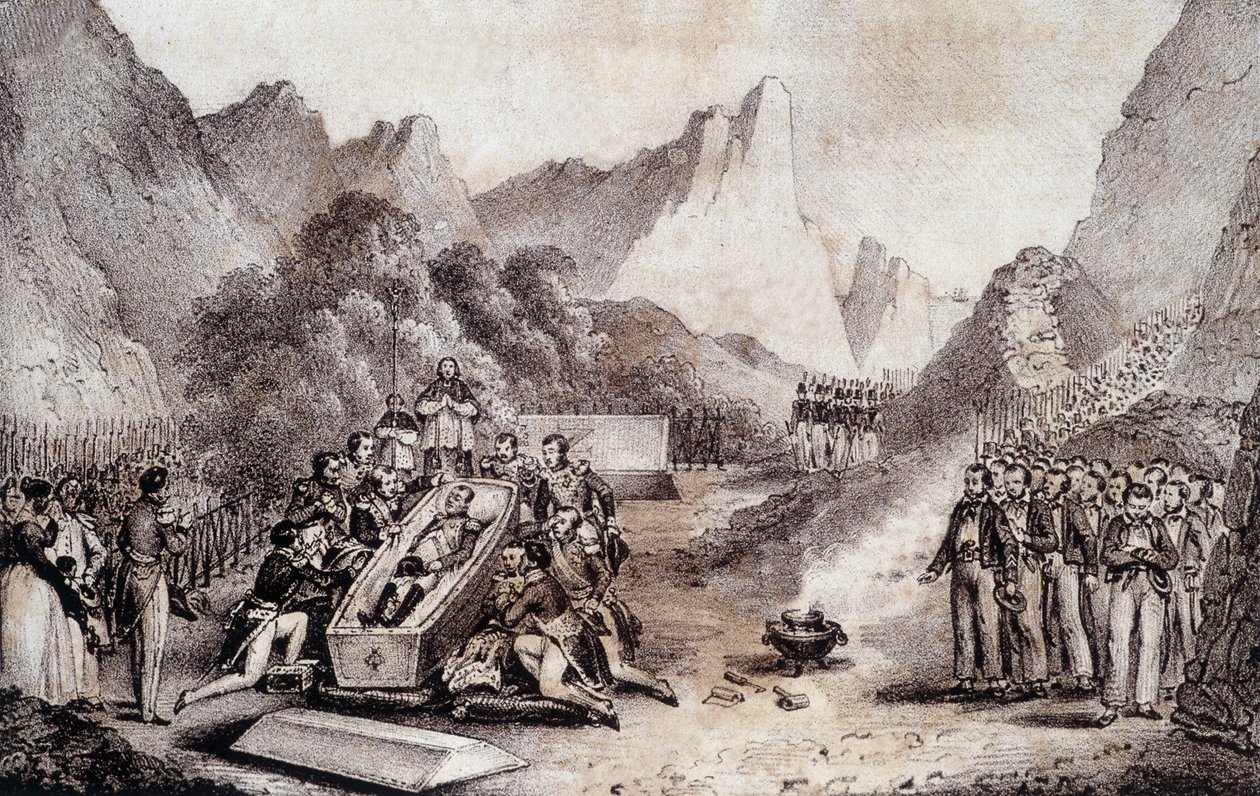 Funeral of Napoleon I: exhumation of the body of Napoleon at St. Helena - drawing by Levilly, from 