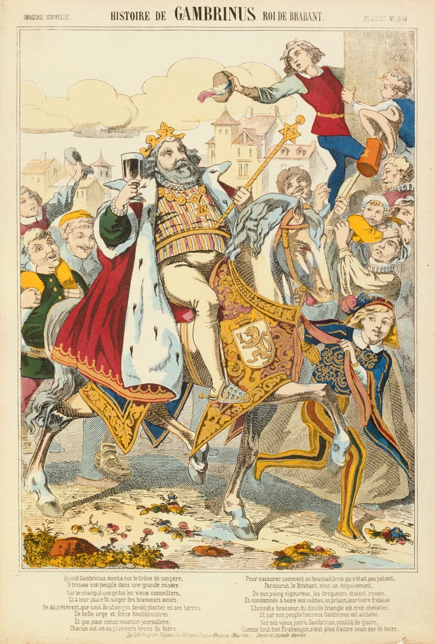 Gambriunus, Legendary King of Flanders, Broadsheet Published by Verlag Haguenthal, Pont-a-Mousson, 1860 by French School