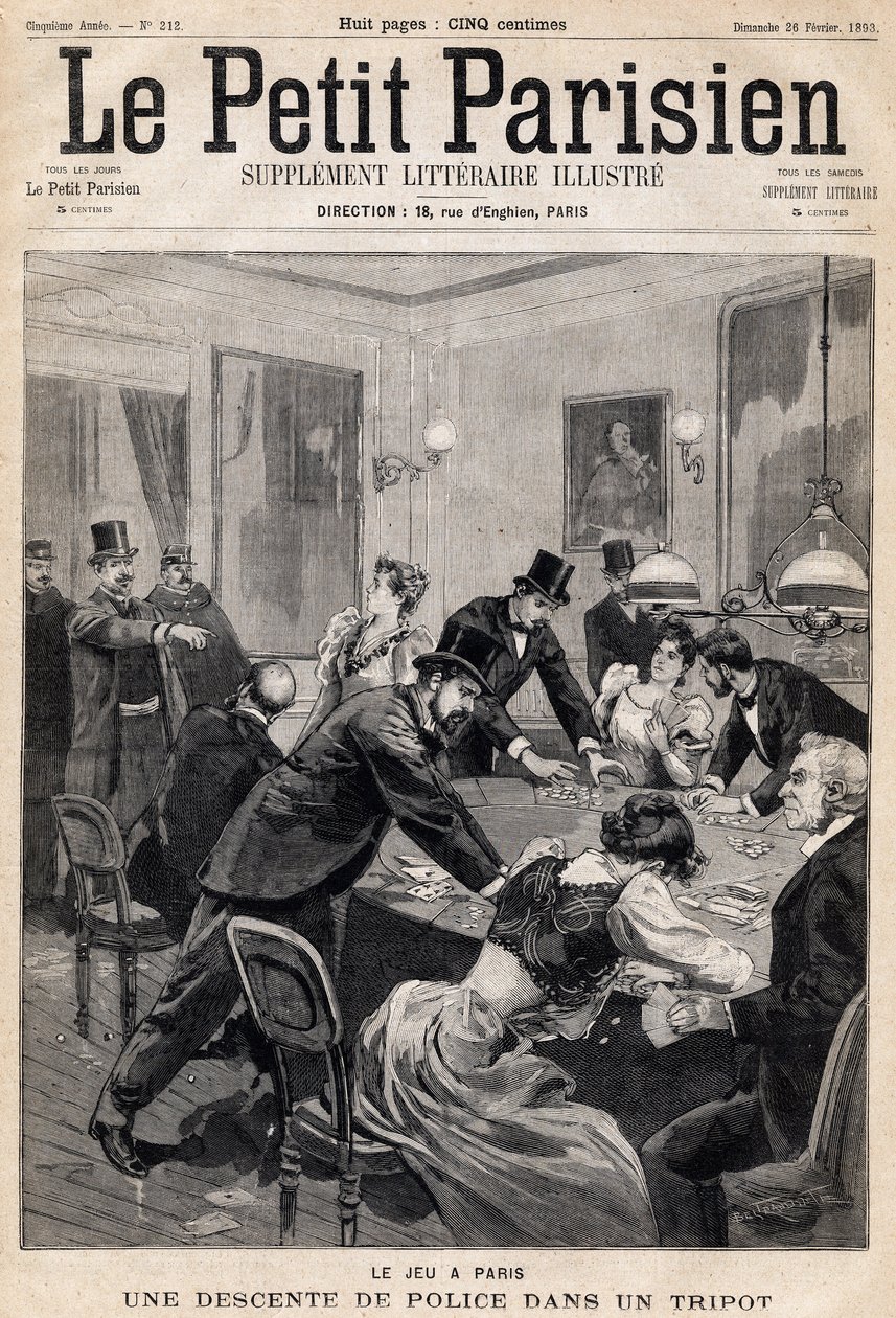 Game house in Paris: Police raid in a gambling club (casino). One of the newspaper Le Petit Parisien on 26/02/1893 (engraving) by French School