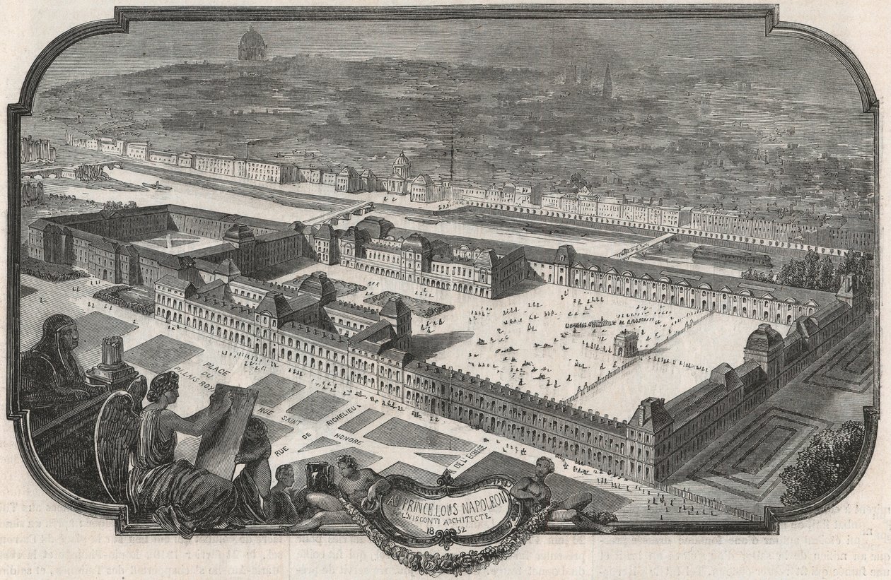 General view of the Palais du Louvre and the Tuileries in 1852 - Engraving in 