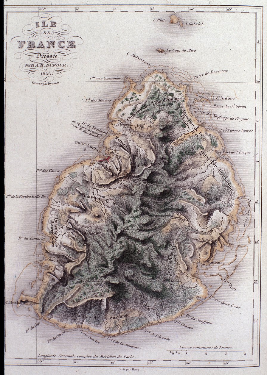 Geographic map of Mauritius (Anc. Ile de France) by French School
