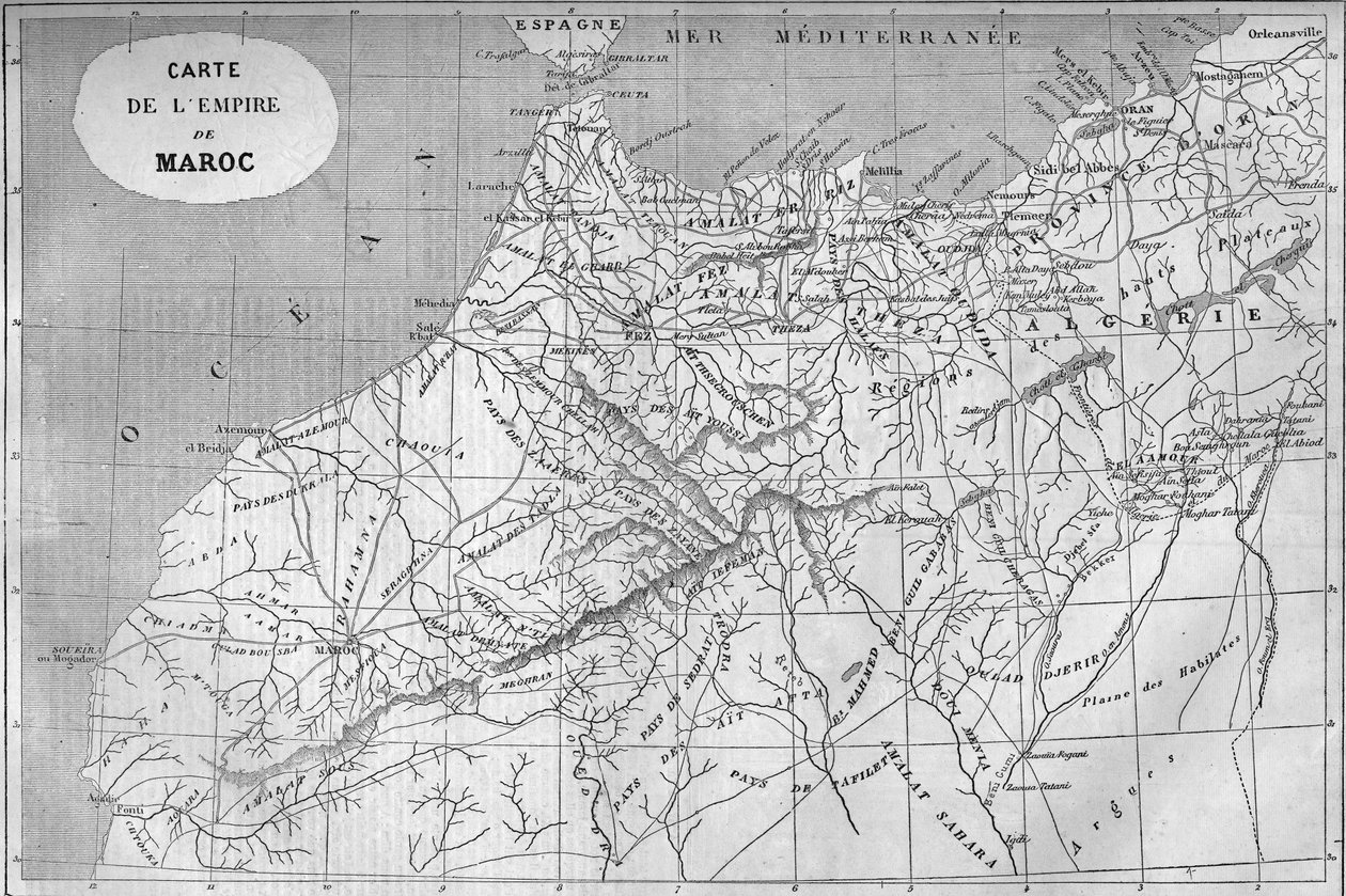 Geographic map of the empire of Morocco in 859. Engraving in Le Monde Illustré n°129 of 1 October 1859. by French School