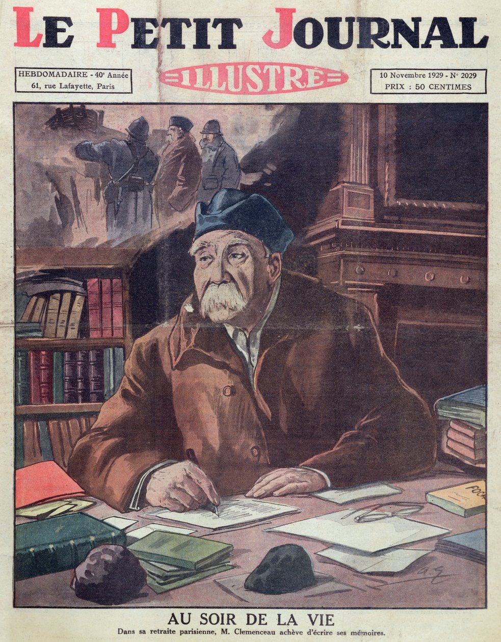 Georges Clemenceau (1841-1929) in old age, cover of Le Petit Journal 10th November 1929 by French School