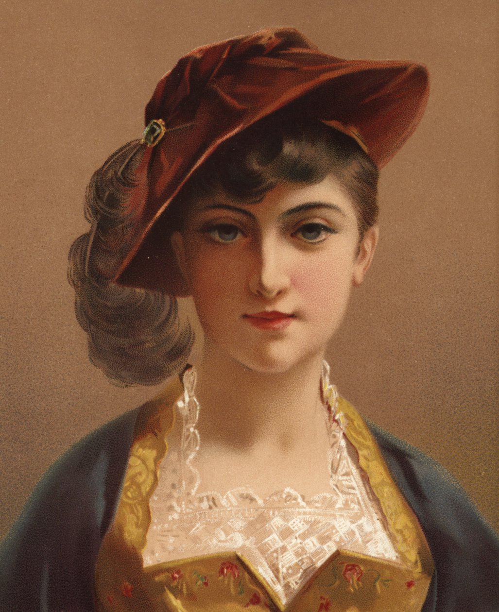 Girl in Red Velvet Cap by French School