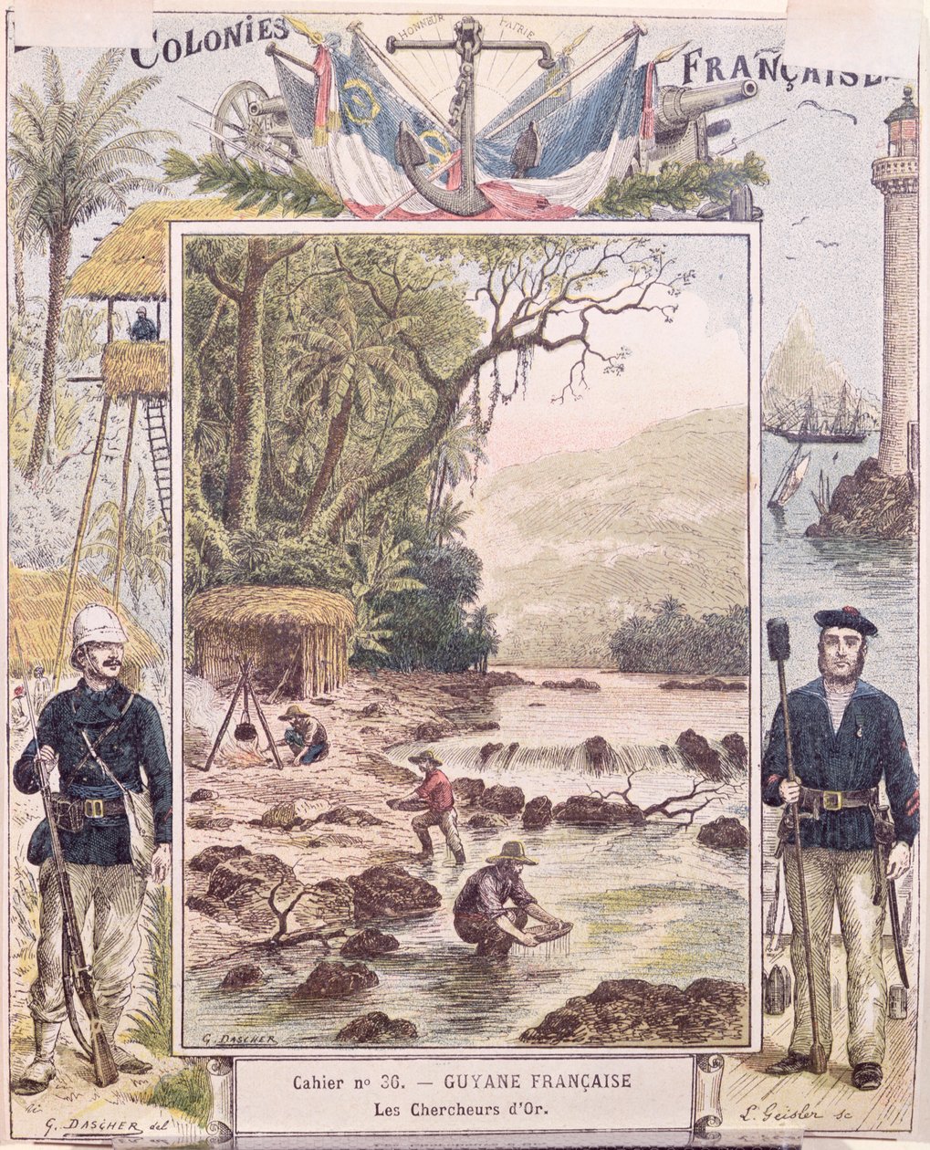 Gold Diggers in French Guyana, cover of school exercise book, c.1880 by French School