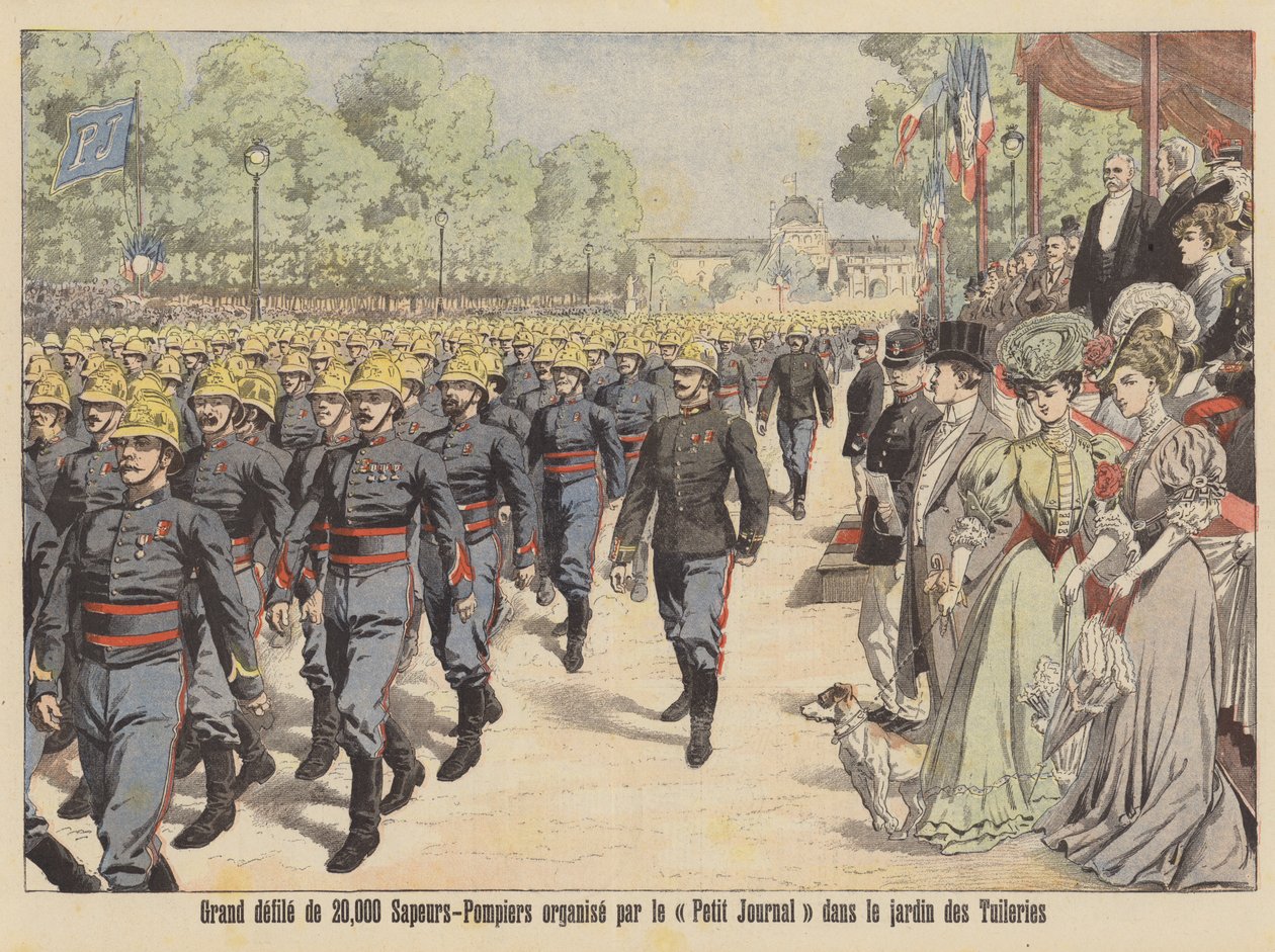 Grand Parade of 20,000 Firemen Through the Jardin des Tuileries in Paris by French School