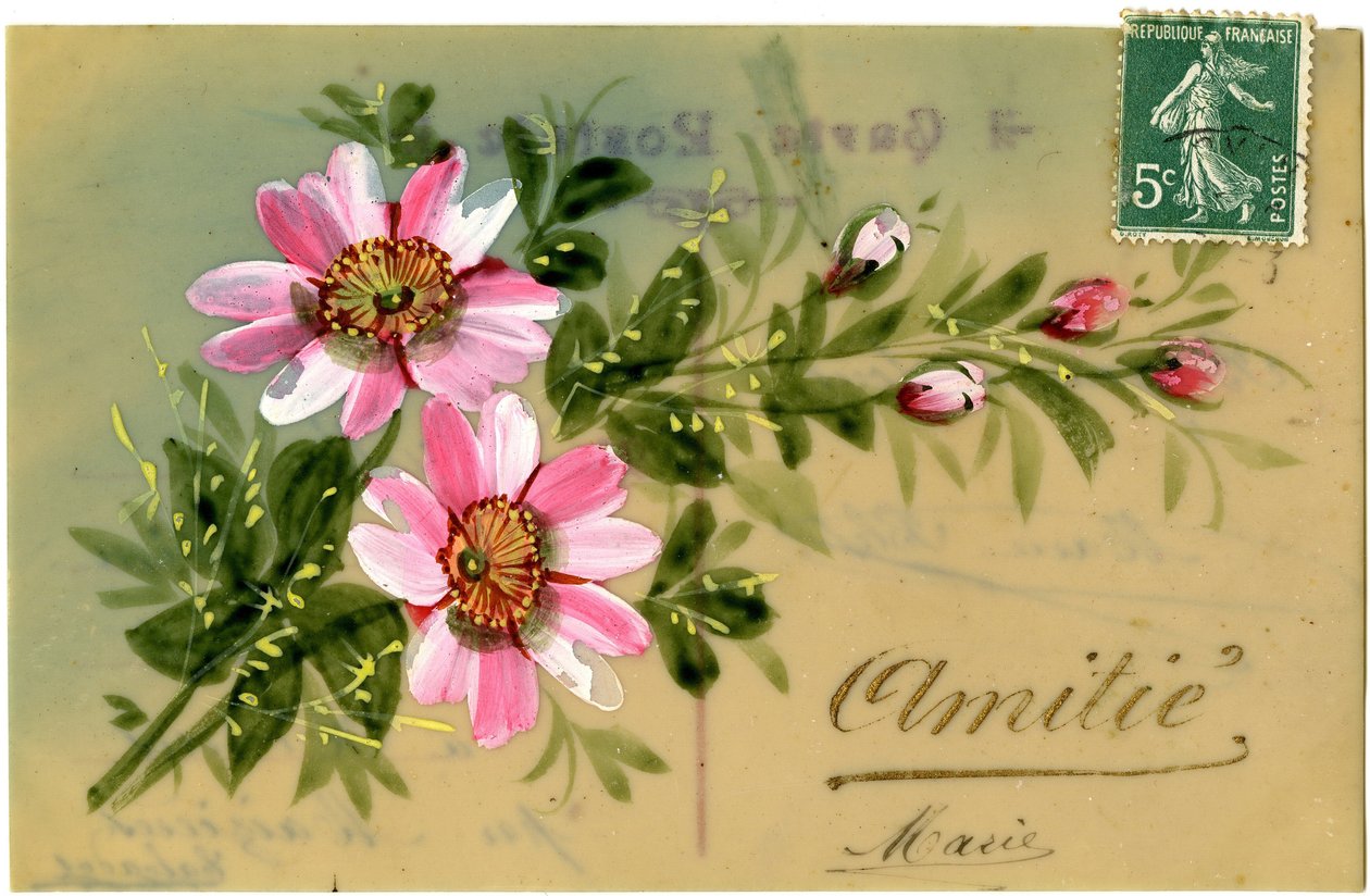 Greetings with Floral Plant. Postcard Beginning of the 20th Century by French School