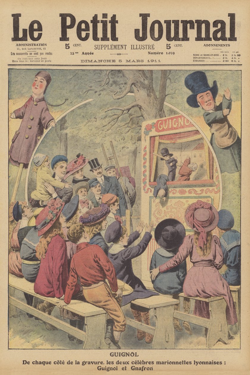 Guignol and Gnafron, Famous French Puppets from a Show from Lyon by French School