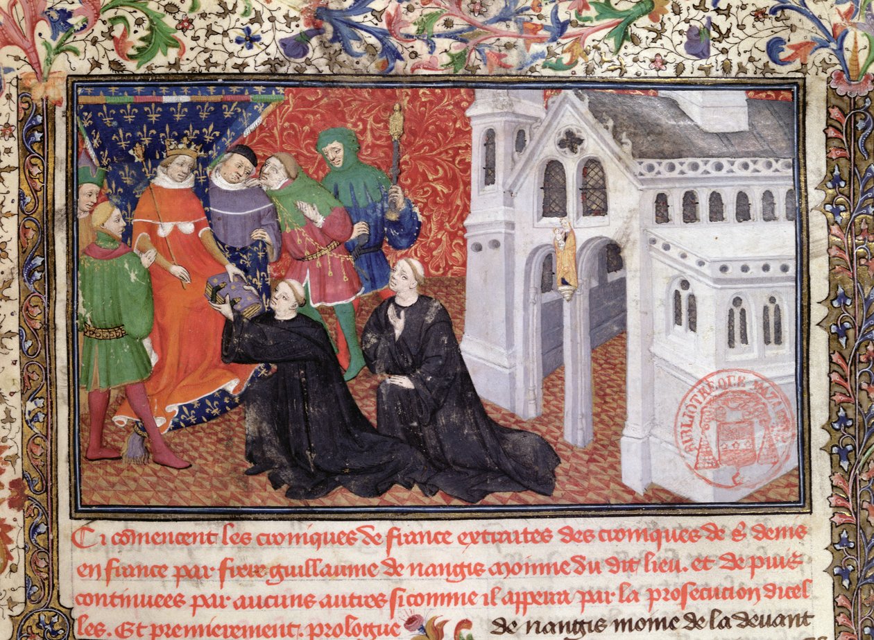 Guillaume de Nangis Presents His Book to Philippe IV (1268-1314) le Bel, King of France from 1285-1314 by French School