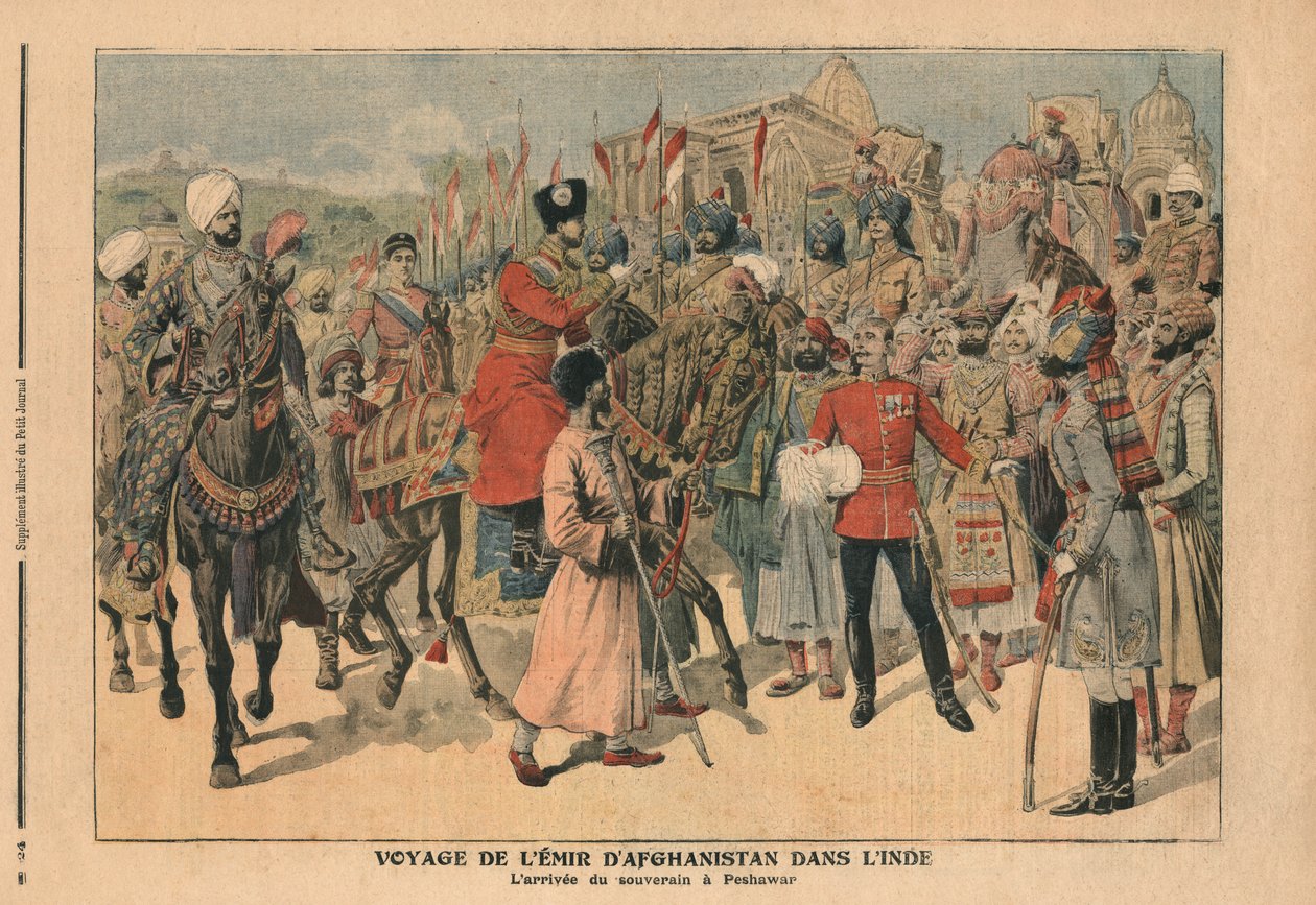 Habibullah Kahn, Emir of Afghanistan arriving at Peshawar, India by French School