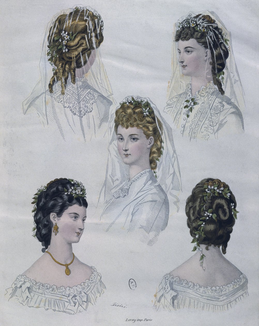 Hairstyles, illustration from La Mode illustree, 1872 by French School