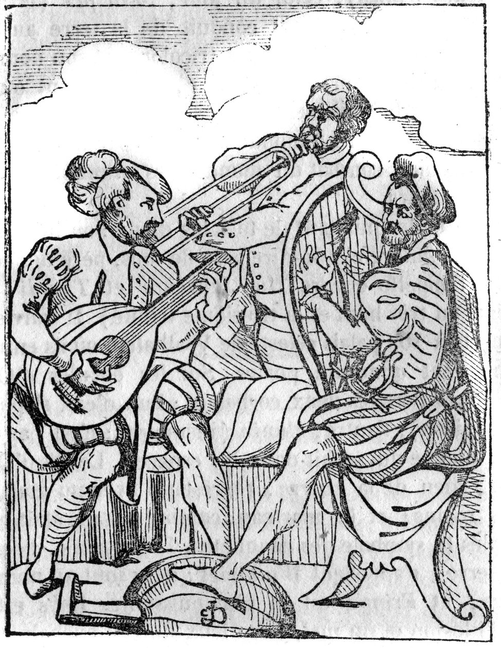 Harp and lute players (Cythara and Testudo) in the 16th century. In 