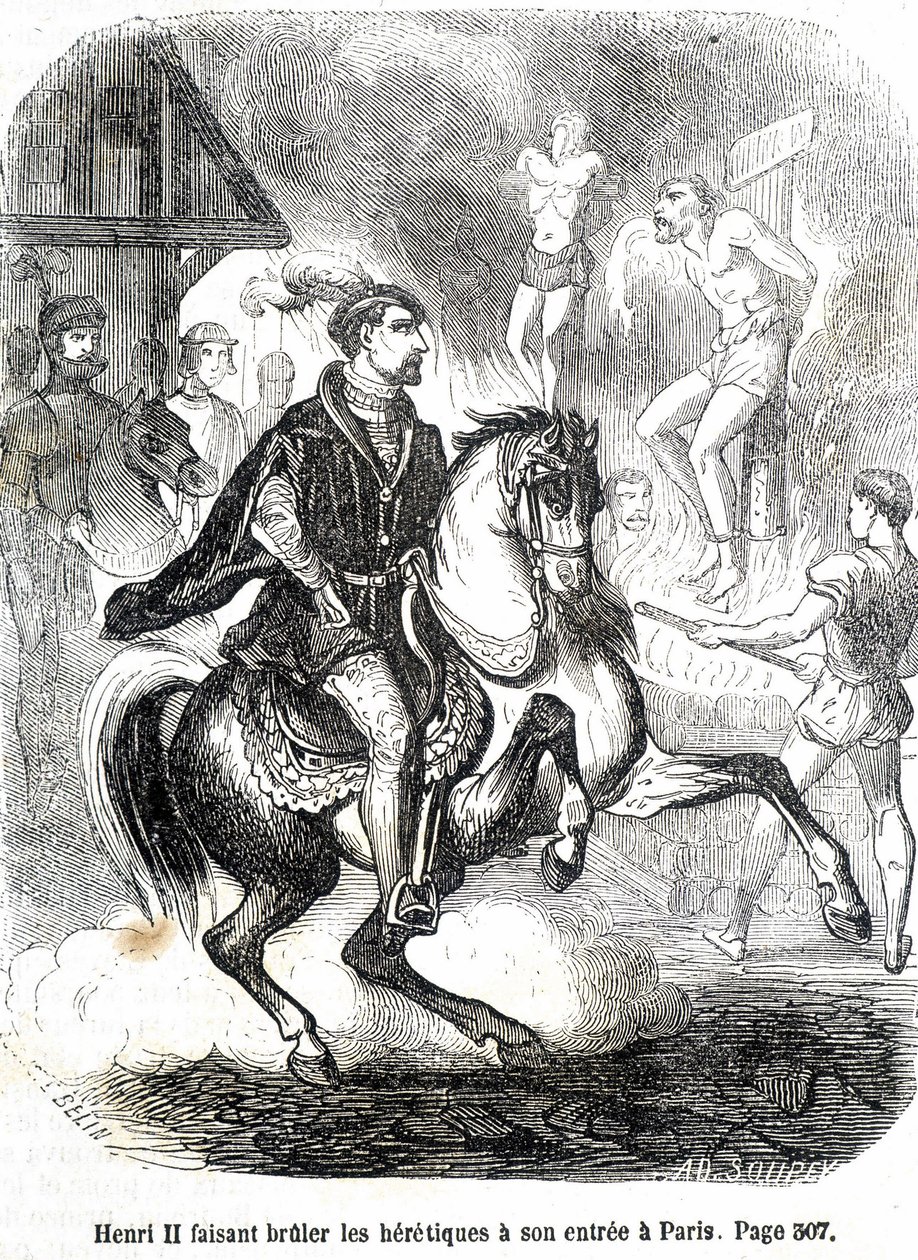 Henri II (1519 - 1559) making the heretics burn at his entrance to Paris - in 